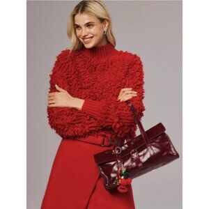 Maeve Anthropologie Fringe Knit Sweater sz M color red NWT mspr 158